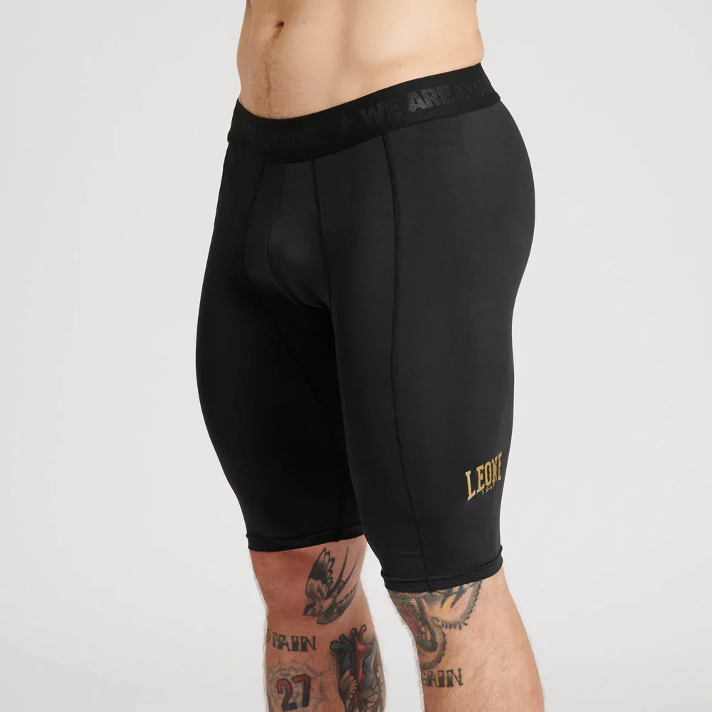 Pantaloncini Compressione Leone DNA | Shorts Aderenti Training Nero Oro - Image 3